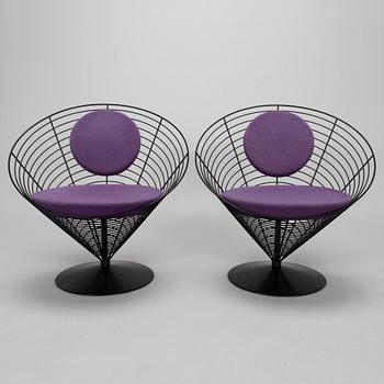 Verner Panton, fåtöljer ett par, "Wire Cone Chair", Fritz Hansen, Danmark 1988.