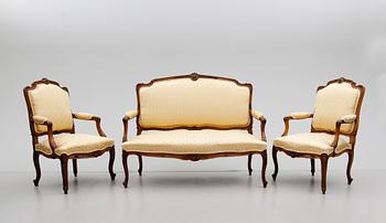 SALONGSMÖBEL, 3 delar, Louis XIV-stil, 1800-talets andra hälft.