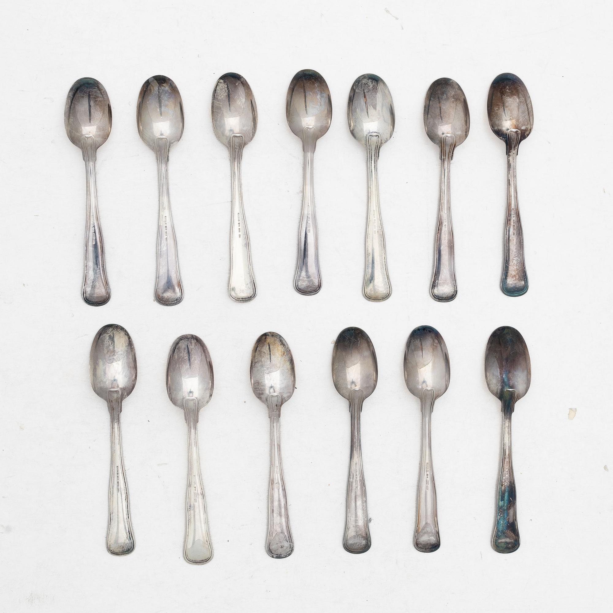 Twelve silver coffee spoons, Mema and Cohr, 1980s.