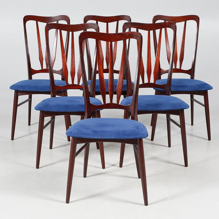 Six chairs, model Ingrid, deisigned by Niels Kofoed for Hornslett Möbelfabrikk in the 1950s/60s.