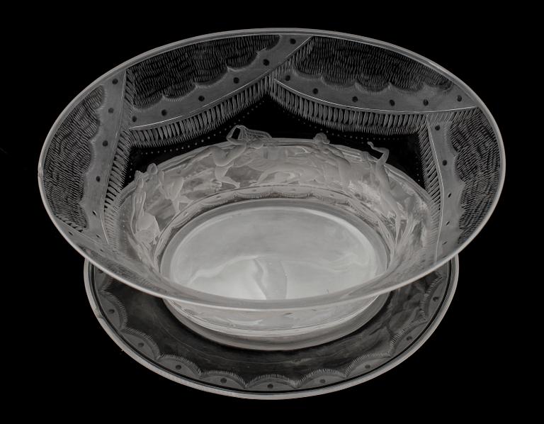 SKÅL MED FAT, glas, Simon Gate, Orrefors, 1920-tal.