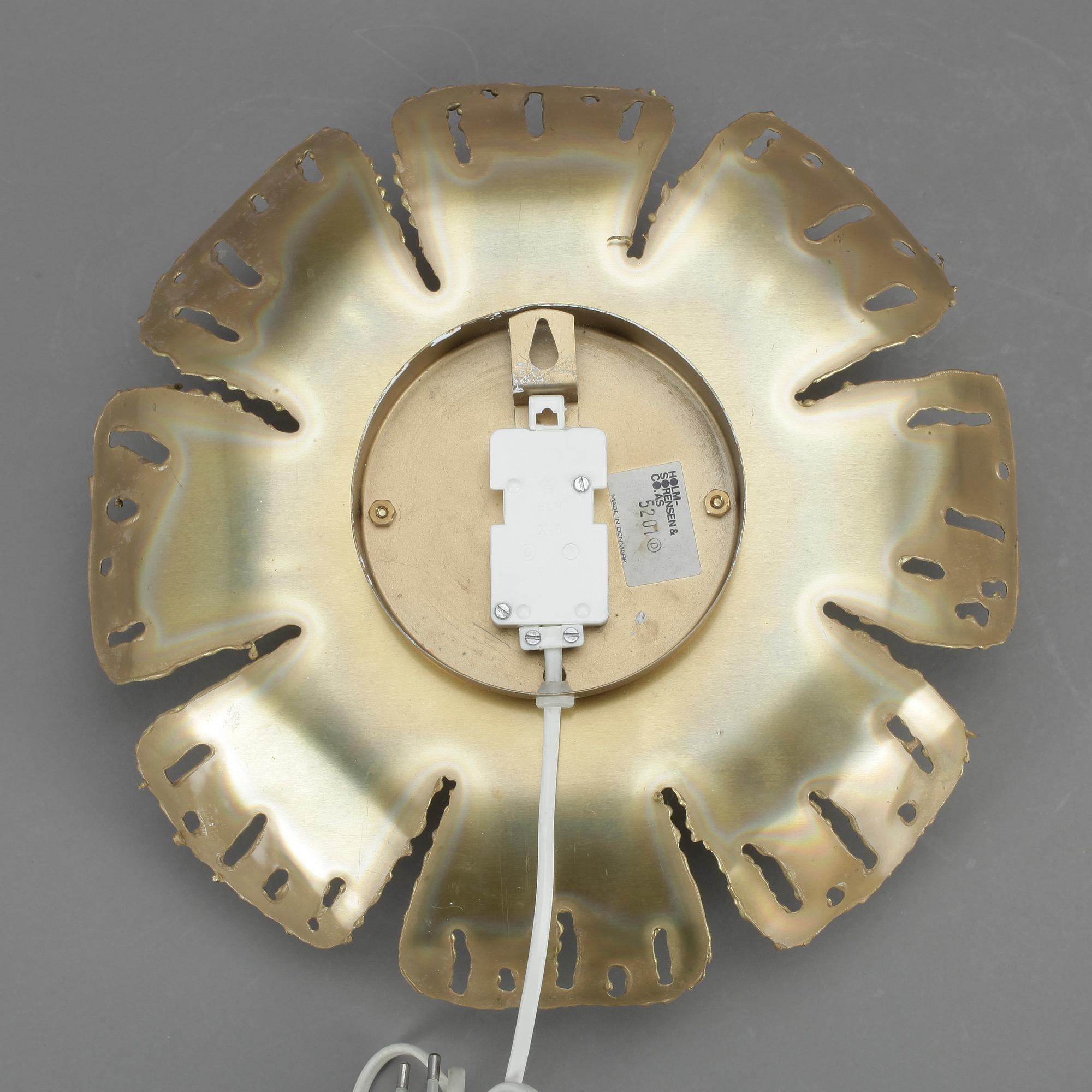 VÄGGLAMPA, mässing, Holm Sørensen & Co, Danmark, kring 1900-talets mitt.