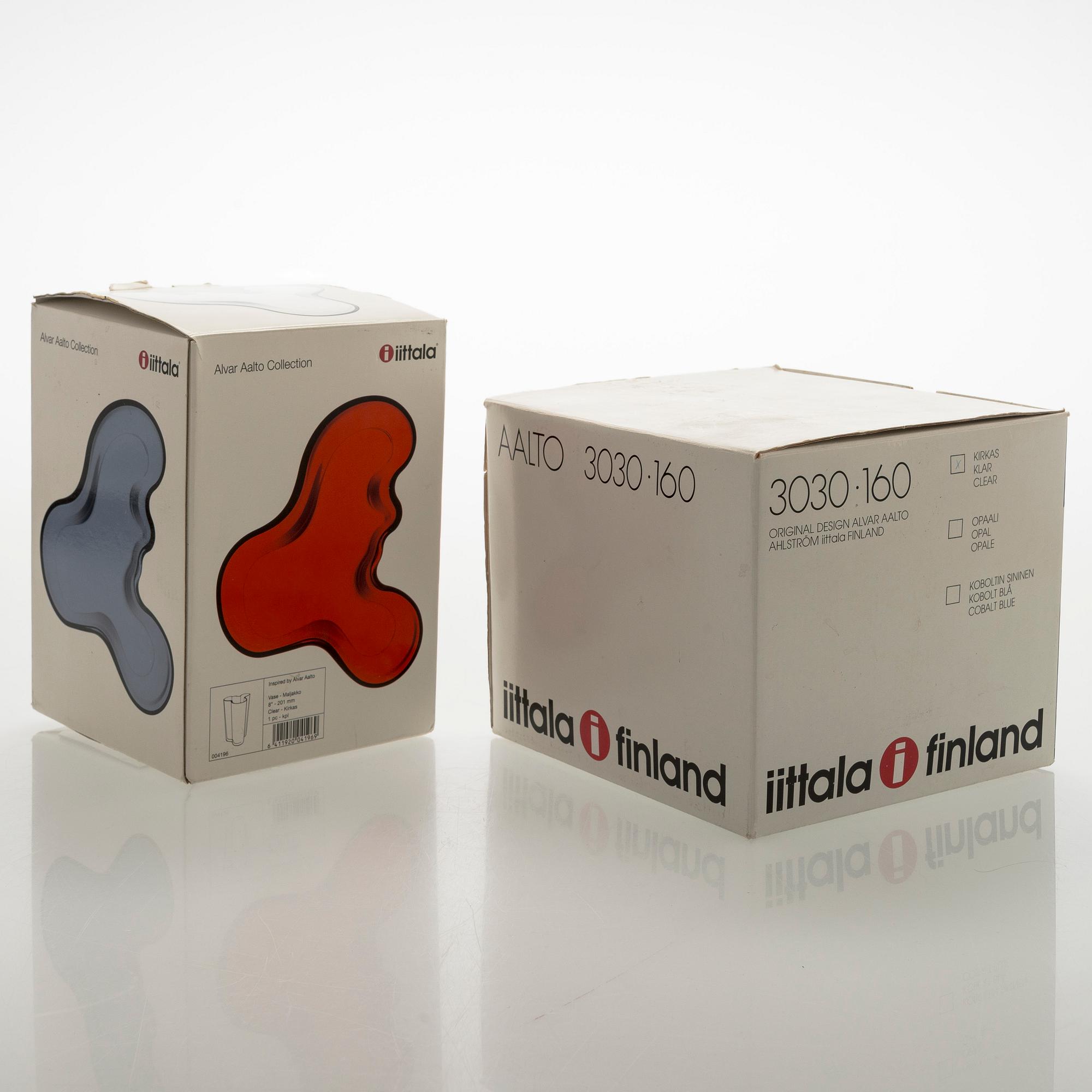 Alvar Aalto, maljakoita, 2 kpl, "3030", signeerattu Iittala sekä Alvar Aalto Iittala.