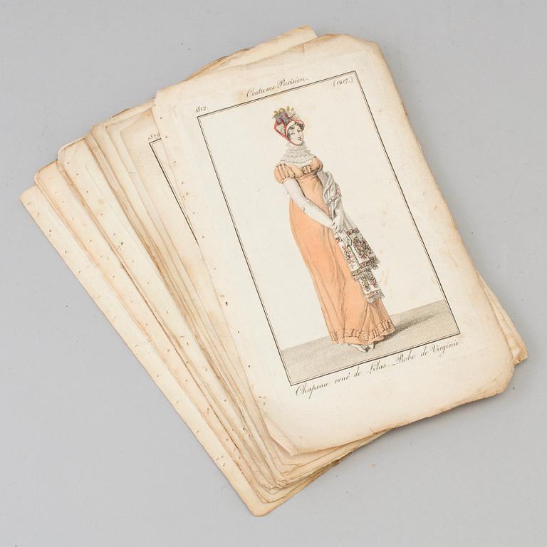 A SET OF 22 HAND COLOURED FASHION ILLUSTRATIONS, early 19th century.