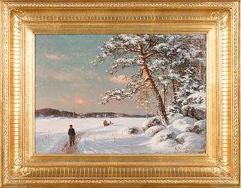 Hjalmar Munsterhjelm, On the way home in winter landscape.