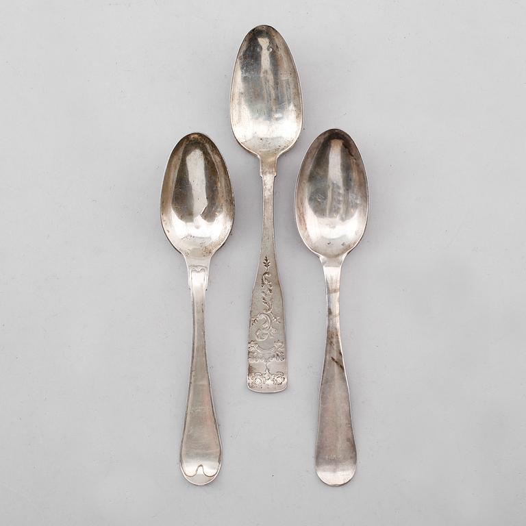MATSKEDAR, 3 st, silver, 1700-tal. Vikt ca 183 gram.