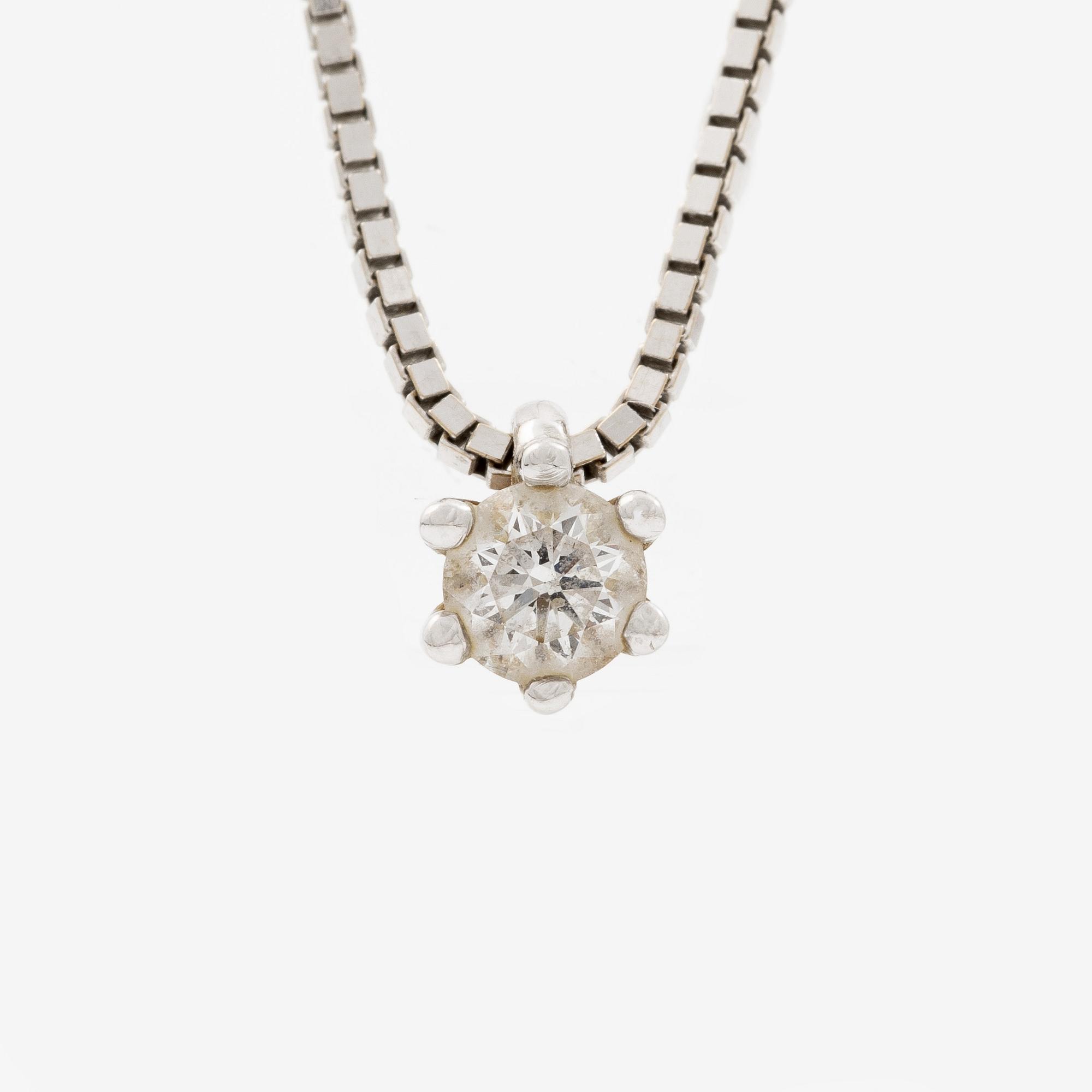 Pendant with chain, 18K white gold set with brilliant-cut diamond.