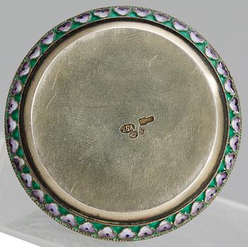A Russian 20th century silver and enamel salt-cellar, mark of 26th Artel, Moscow 1908-1917.