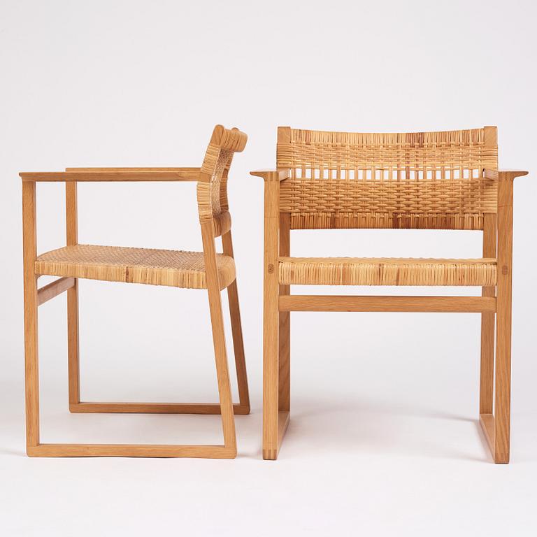 Børge Mogensen, a set of six oak and rattan 'BM61' chairs and a pair of BM62, Fredericia, Denmark, 1950s.