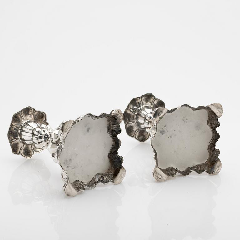 C.G. Hallberg, Candelsticks, a pair, silver, Baroque style, 1942, Stockholm.