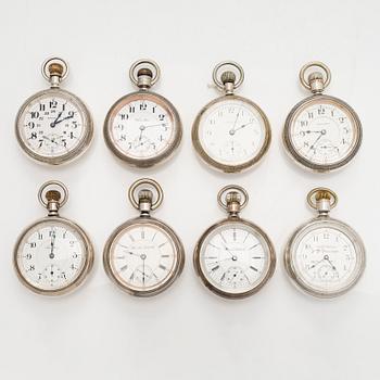 Kokoelma taskukelloja, 16 kpl, hopeaa.