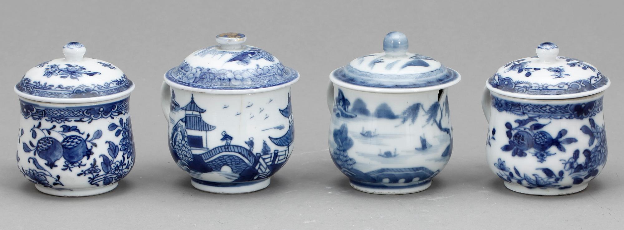 CREMEKOPPAR, 4 st, porslin, Kina, porslin, Kina, 1700-/1800-tal.