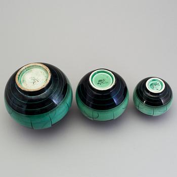 3 vases of the "V series", Ilse Claesson for Rörstrand, 1930´s.