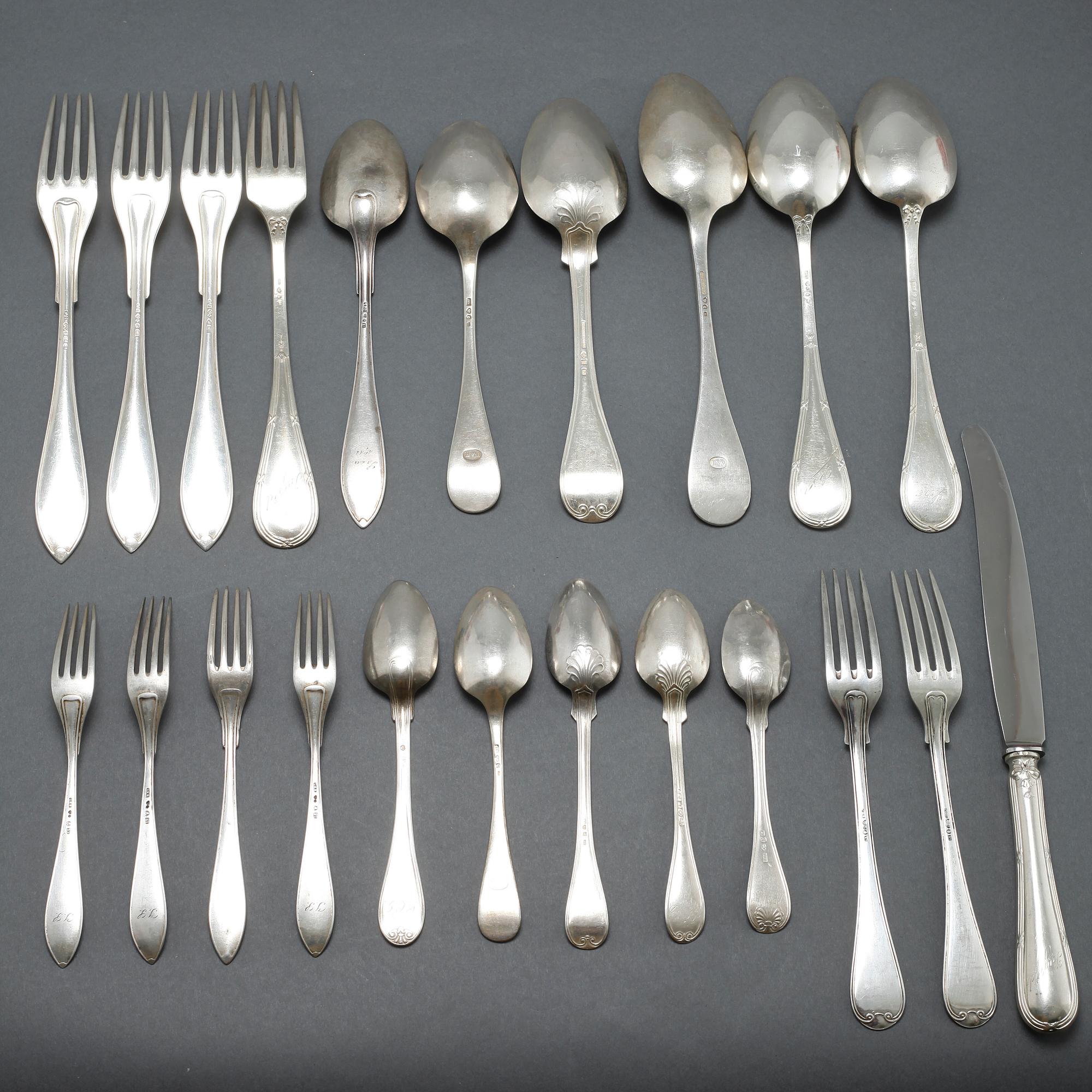 24 pieces of silver cutlery, mostly Sweden, 19th and first half of the 20th century.