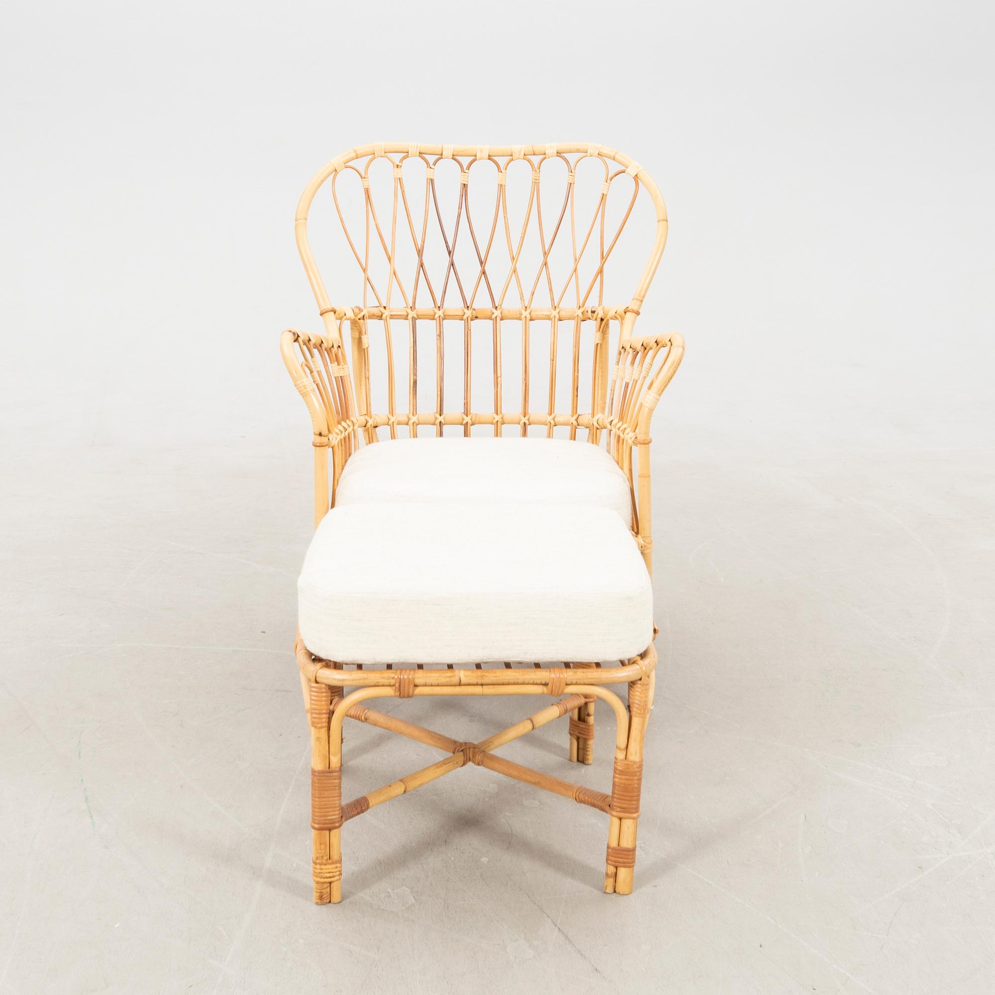 Josef Frank, wicker chair with stool model no. B 311 for Svenskt Tenn, second half of the 20th century.