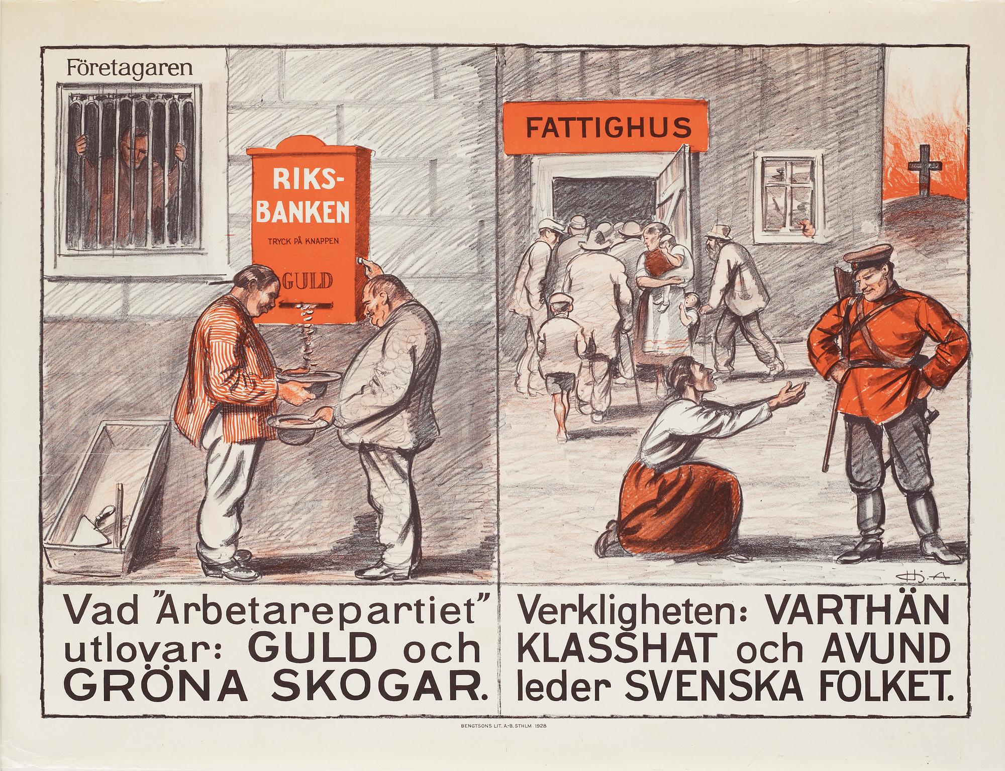 Gunnar Widholm and unknown artist, signature Hj. A., "Kosackvalet".