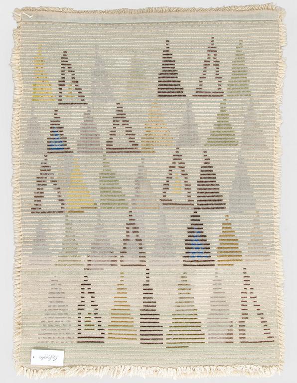 Maija Kolsi-Mäkelä, A Finnish long pile Ryijy Rug, for Helmi Vuorelma. Circa 120 x 90 cm.