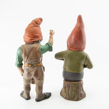 Gnomes 2 pcs probably Germany first half/mid 20th century painted terracotta.