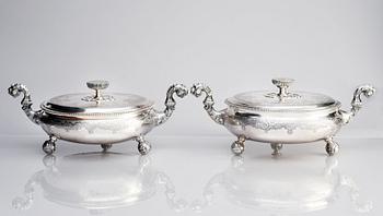 A pair of Swedish parcel-gilt silver bowls with covers, mark of S.A.Ackland, 1953 and 1963.