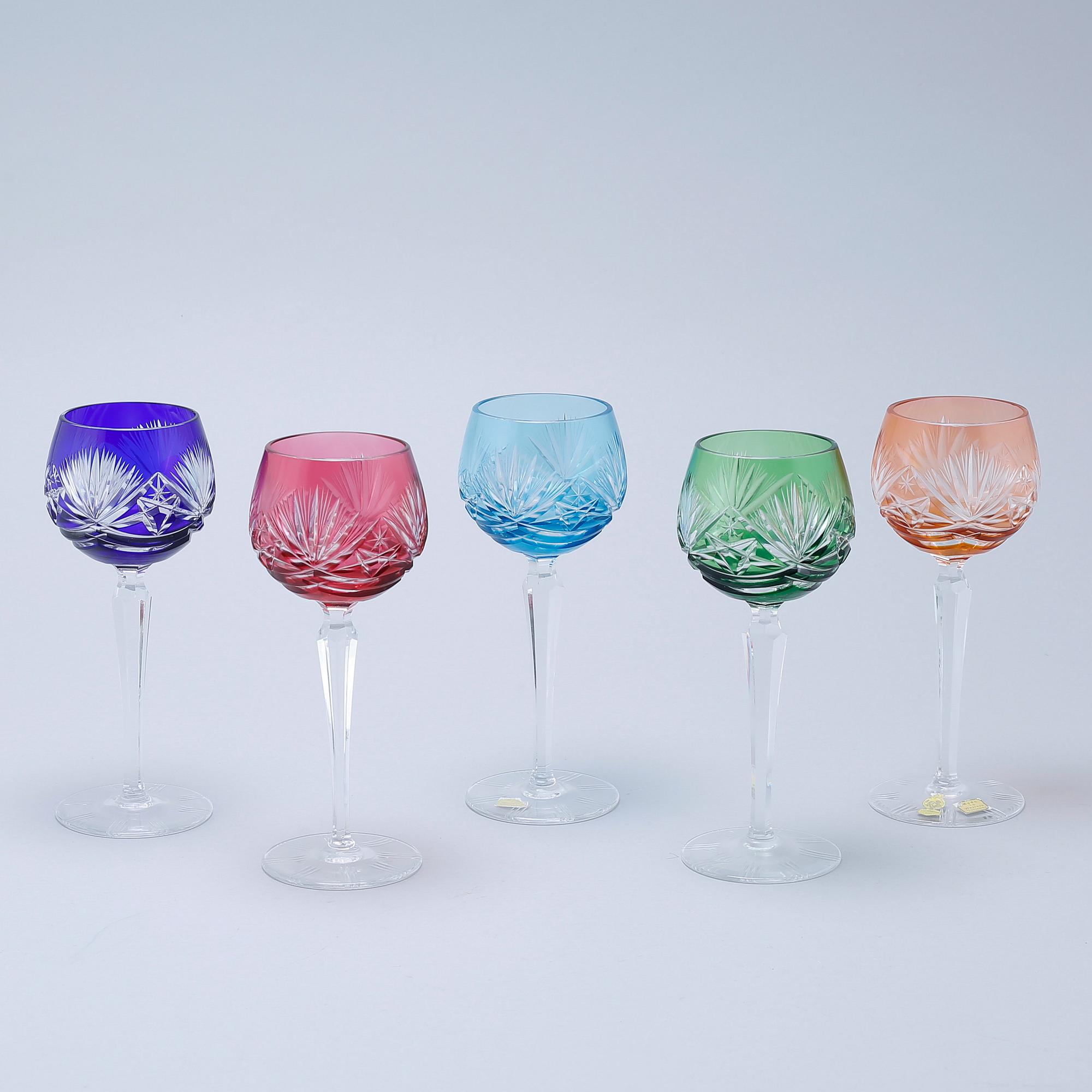 13 bohemian style wine glasses, 20th century.