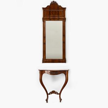 Mirror with console table, circa 1900.
