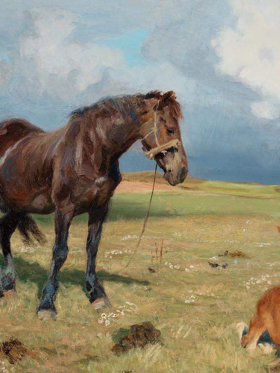 Vilhelm Theodor Fischer, Horses on a field.
