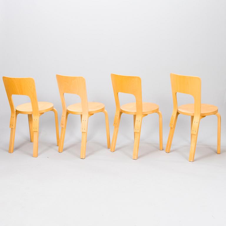 ALVAR AALTO, TUOLEJA, 4 kpl, malli 66, JAKKARA, malli 60, Artek 1900-luvun loppupuoli.