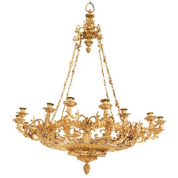 112. A rococo-revival gilt-brass sixteen-light chandelier, mid 19th century.