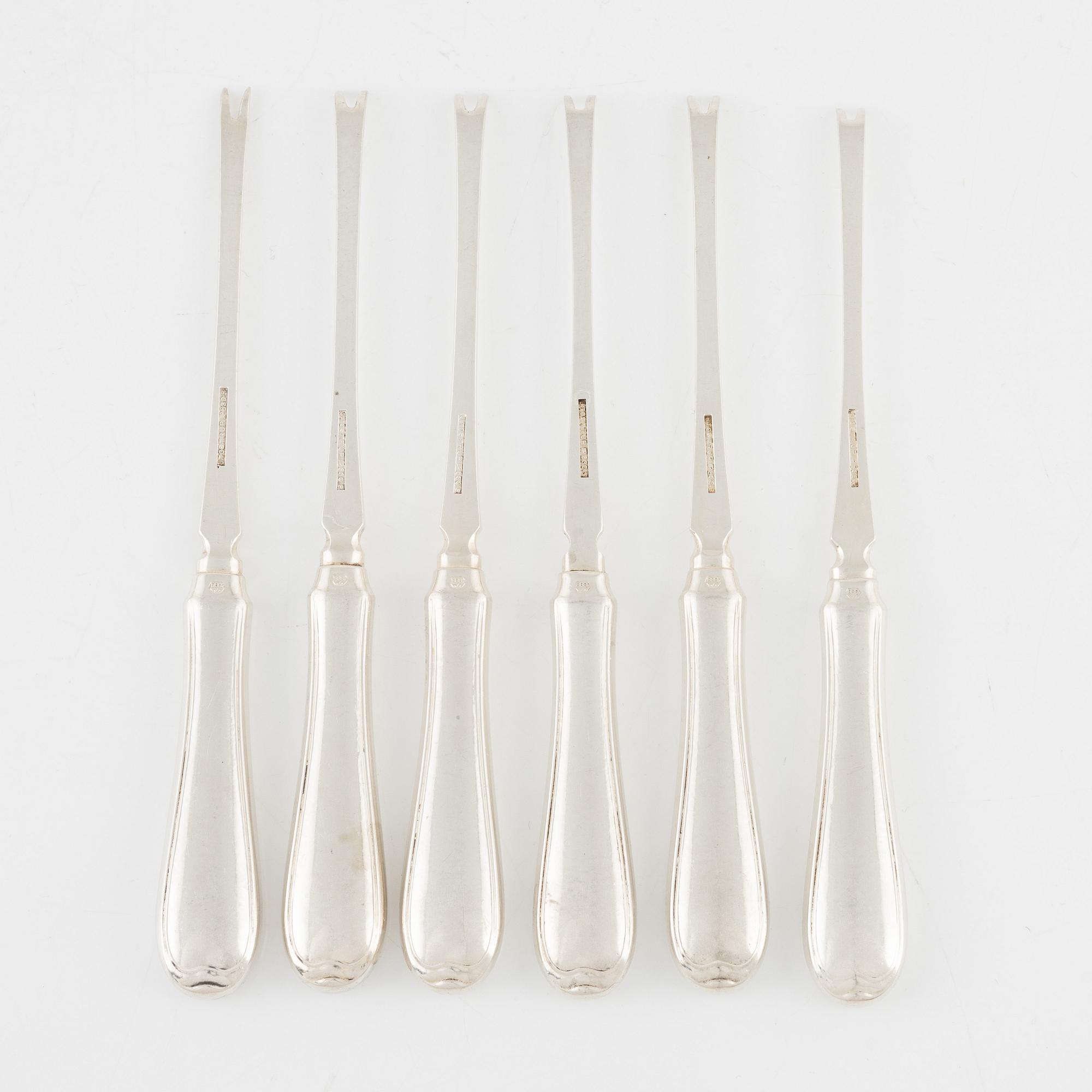 Hummergafflar, 6 st, silver, J. Tostrup, Norge.