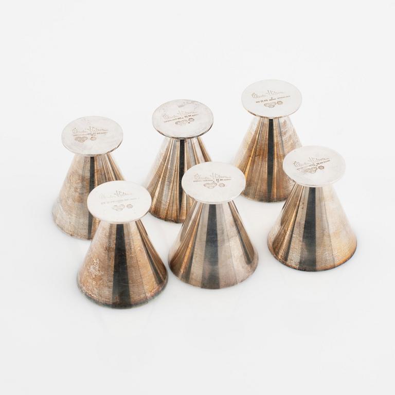 Wiwen Nilsson, cocktail glasses, 6 pcs., silver, Lund, 1957-63.