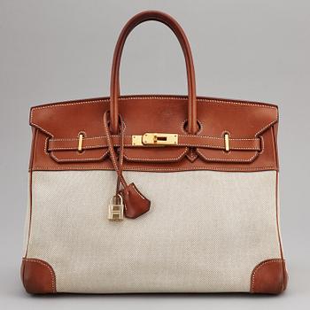 HERMÈS, a 'Birkin 35' leather and canvas bag from 2001.