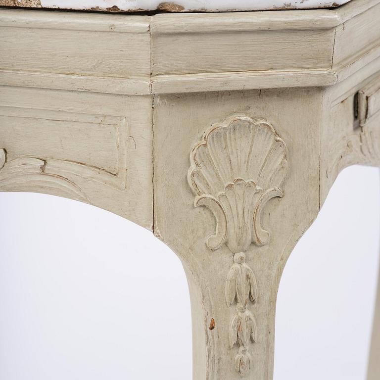 A rococo faience-top tea table from Marieberg, Sweden, 1760's.