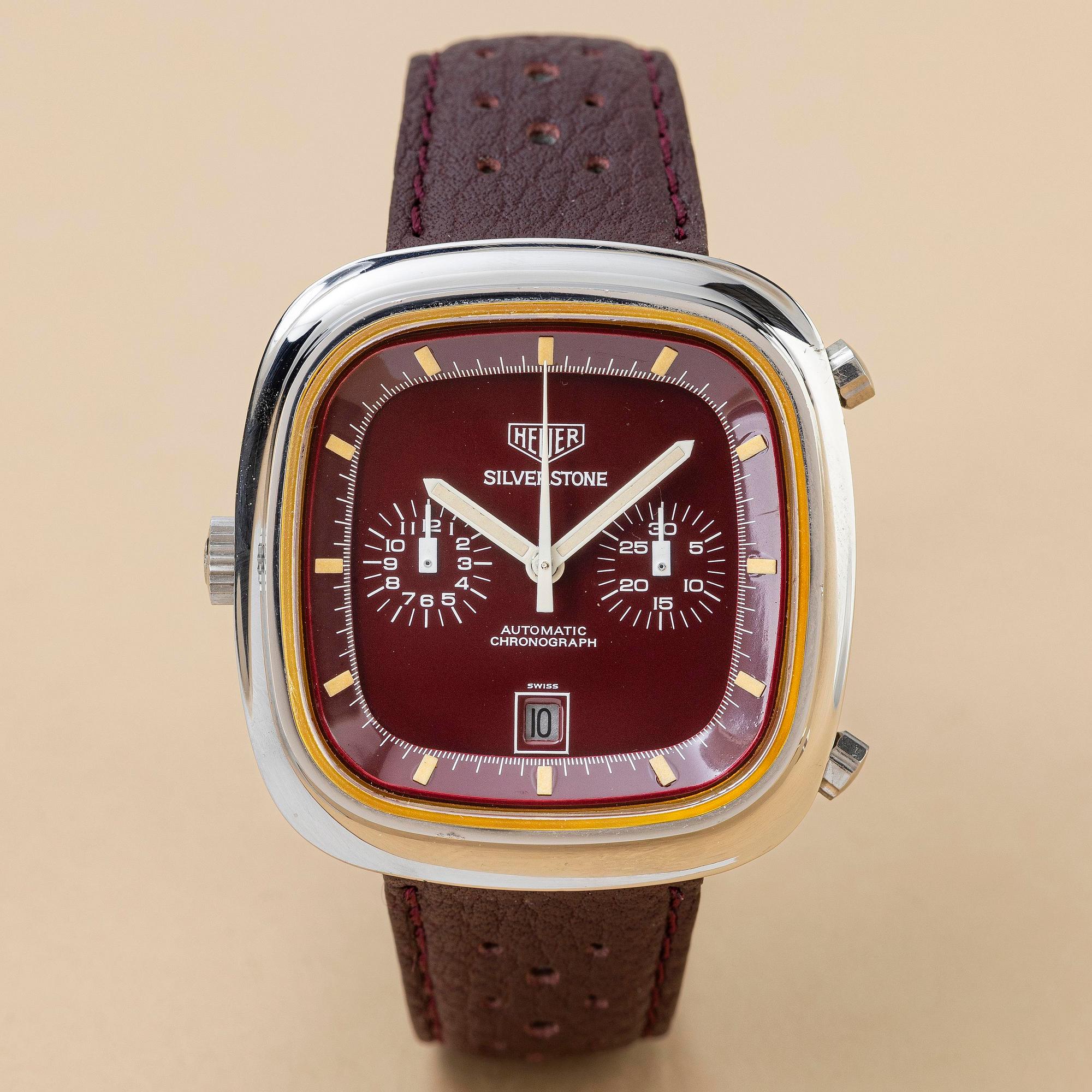 Heuer, Silverstone, "Burgundy", ca 1974.