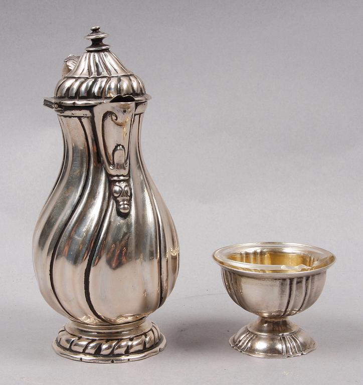 KANNA SAMT SALTKAR, silver, Tyskland/Holland. 1800-tal.
