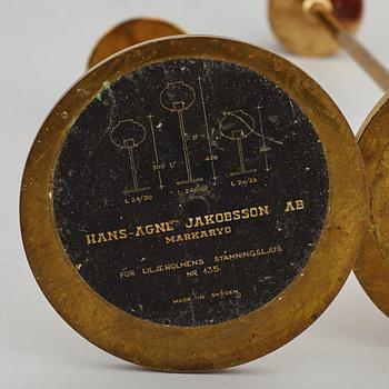 HANS-AGNE JAKOBSSON, two glass and brass candle holders, for Markaryd.