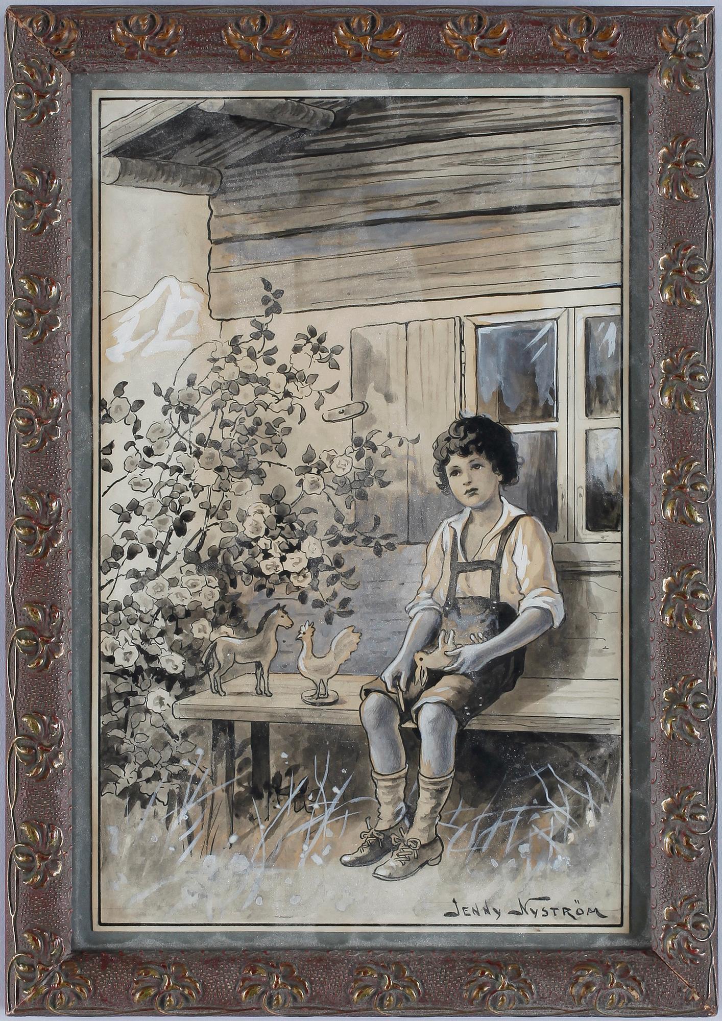 JENNY NYSTRÖM, akvarell med täckvitt. Sign.
