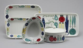 PART PORSLIN, 5 delar, "Picknick", Marianne Westman, Rörstrand, 1956-1969.