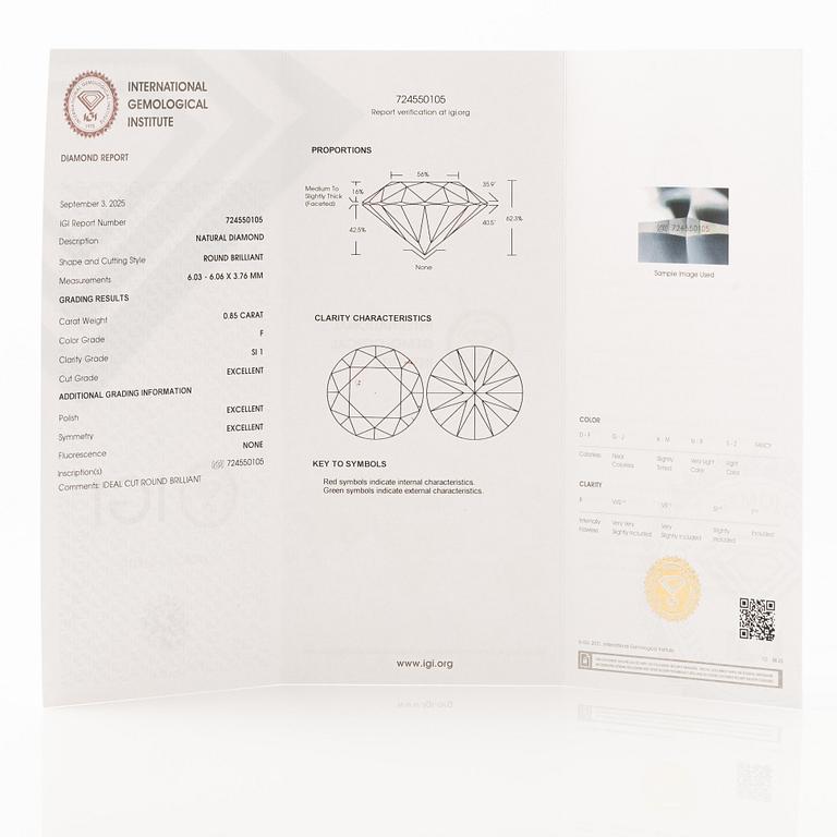Earrings, single-stone earrings in 18K white gold with brilliant-cut diamonds, accompanied by IGI report.