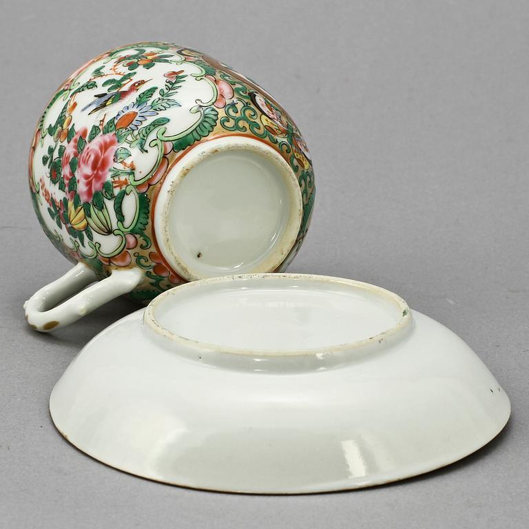 KAFFEKSERVIS, 7 delar, porslin, Kanton, Kina, 1800-tal.