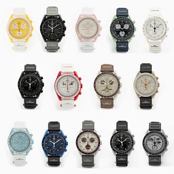Omega/Swatch, MoonSwatch, "No Reserve", collection of 14 pcs, chronograph, wristwatches, 42 mm.