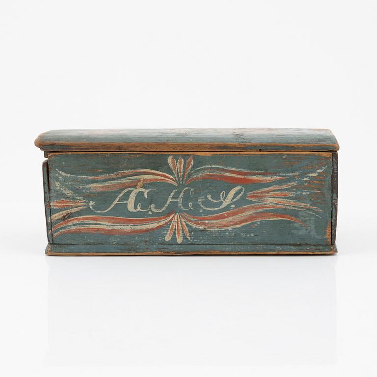 Two Swedish polychrome painted wooden boxes, 18th/19th century.