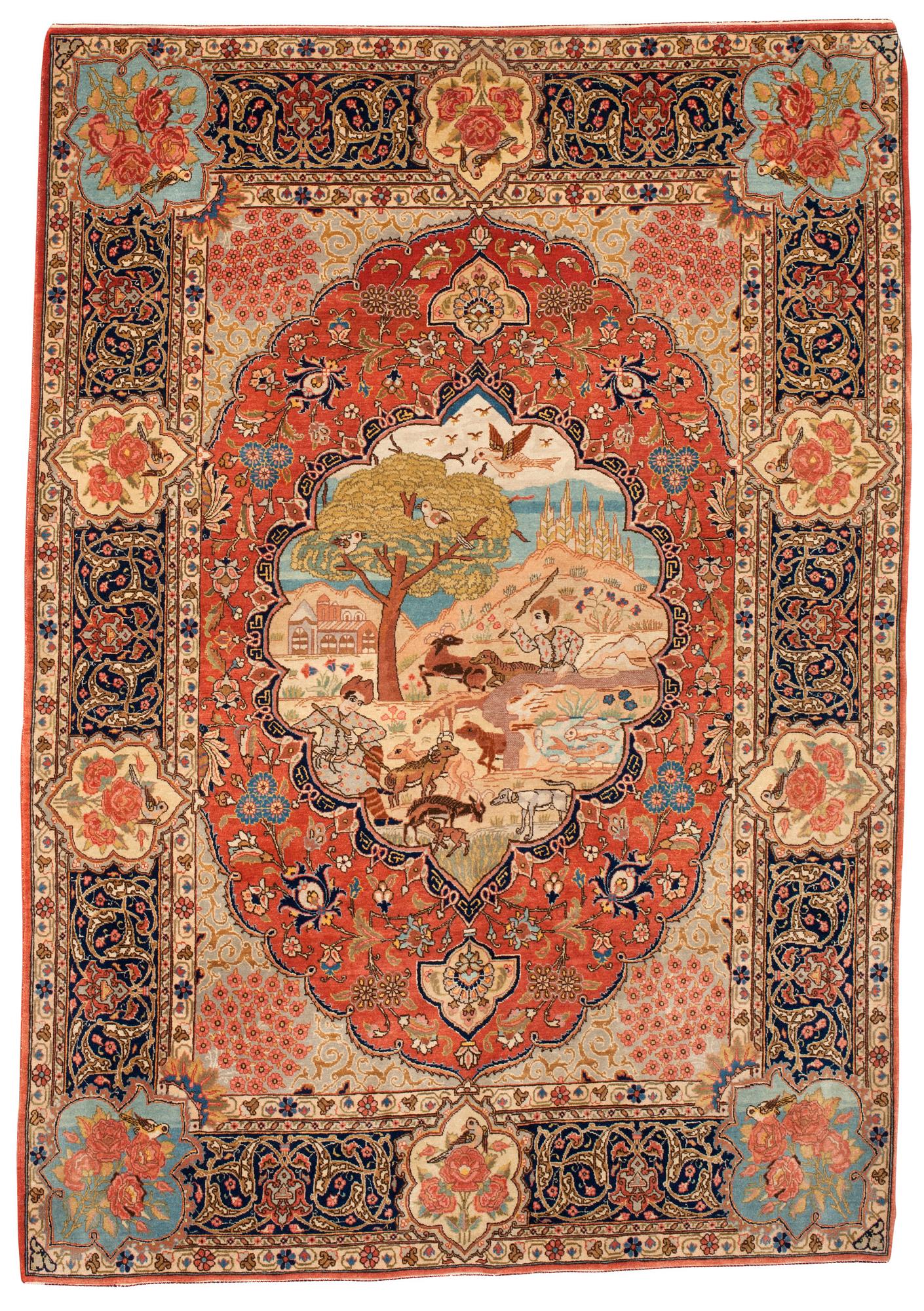 SEMI-ANTIQUE TABRIZ FIGURAL. 203 x 144 cm.