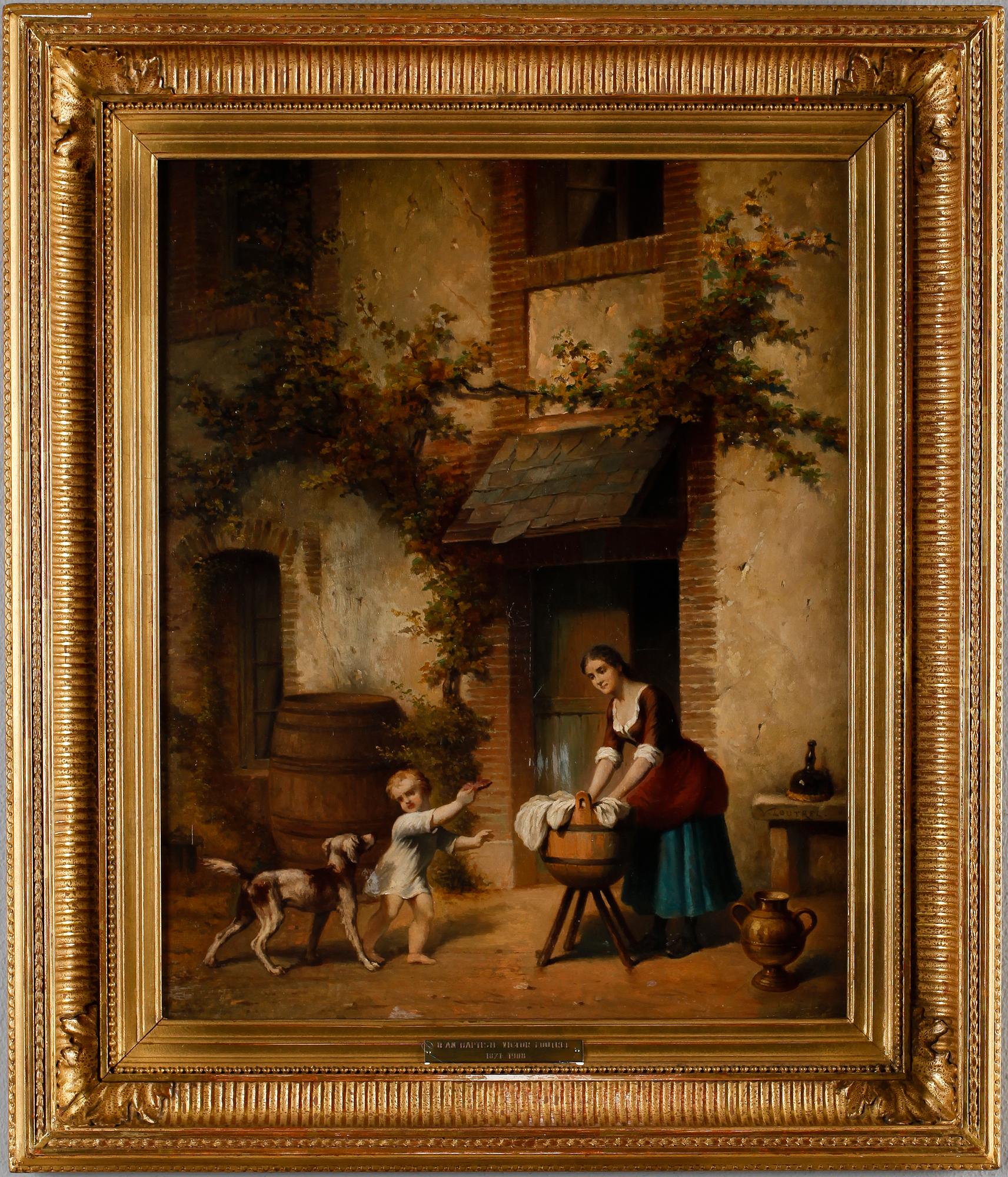 JEAN BAPTISTE VICTOR LOUTREL, hans krets, olja på pannå, signerad.