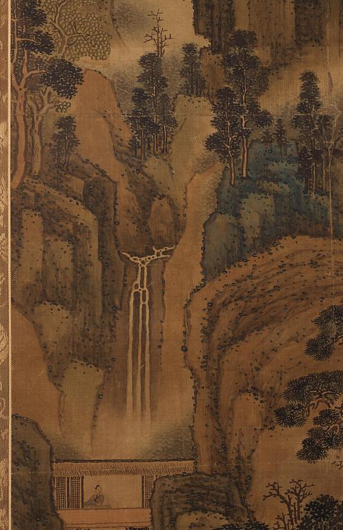 A Chinese scroll painting, ink and colour on silk, signed “蒋桐” Jiang Tong, syclical date jiaxu, 17th/18th century.