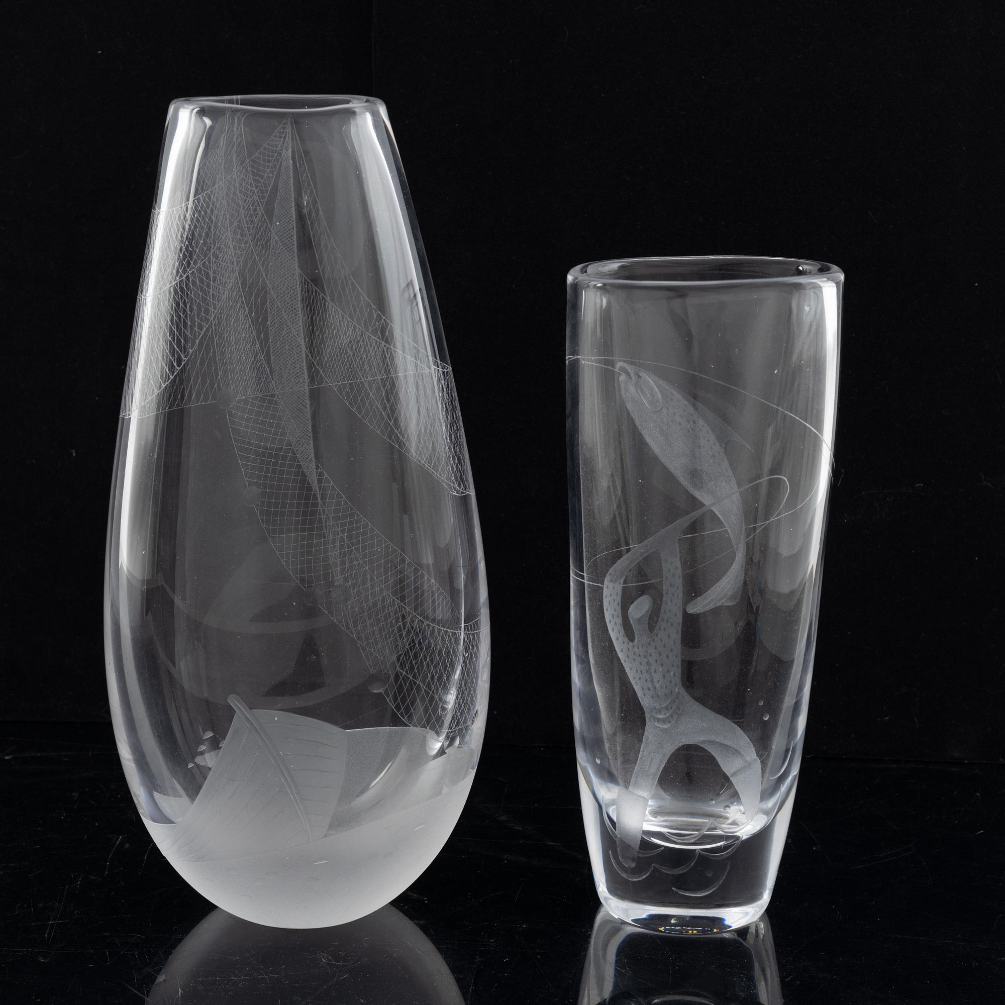 Vicke Lindstrand, two glass vases, Kosta, mid 20th Century.