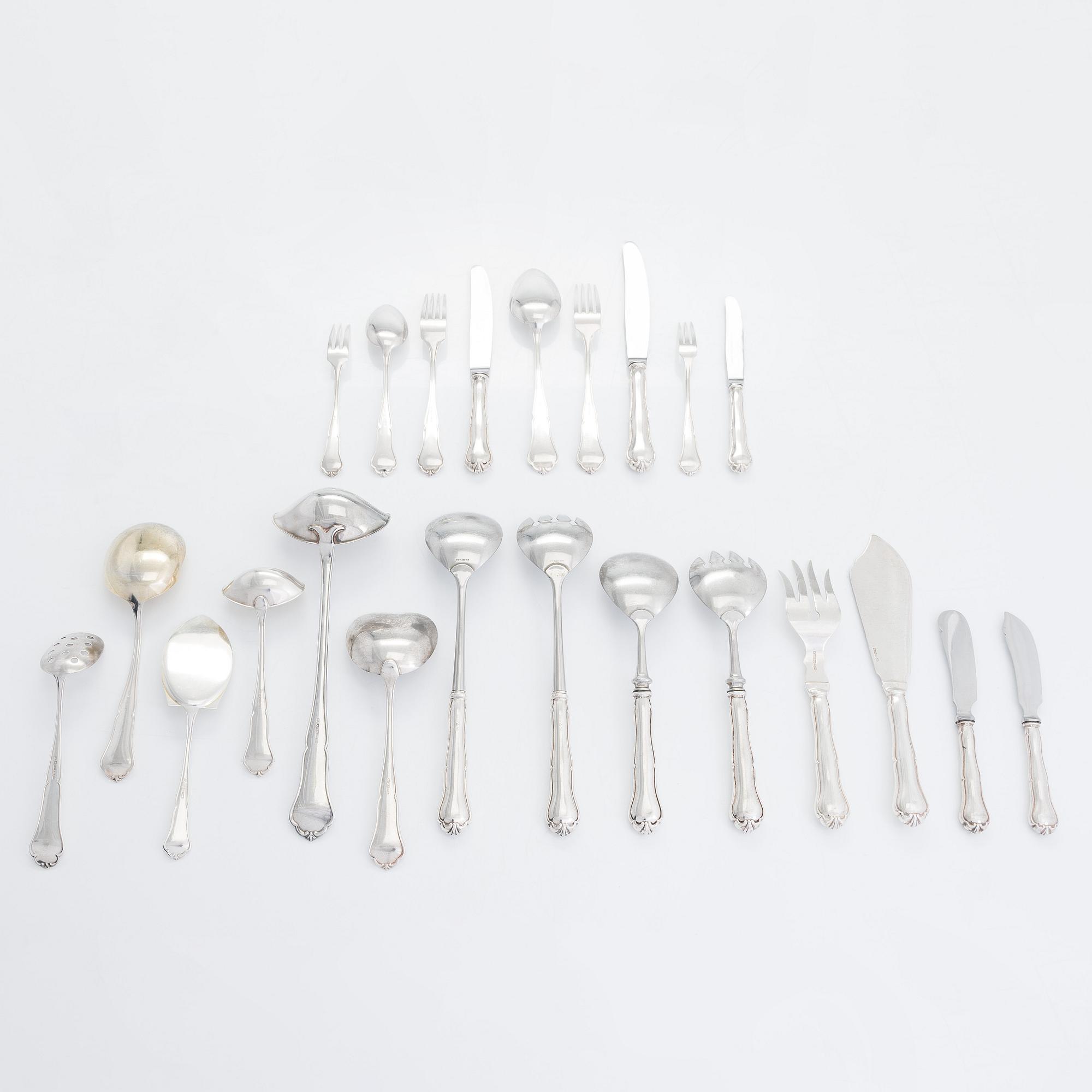 Bestickuppsättning, 107 dlr, silver, "Chippendale", Kultakeskus, Tavastehus 1961-1974.
