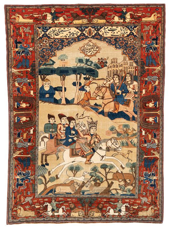 A pictorial Kashan 'Mohtasham' rug, 197 x 143 cm.