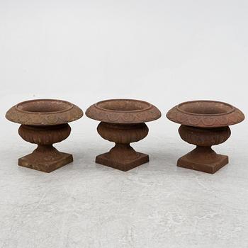 Garden urns, 3 pcs, cast iron, late 20th century.