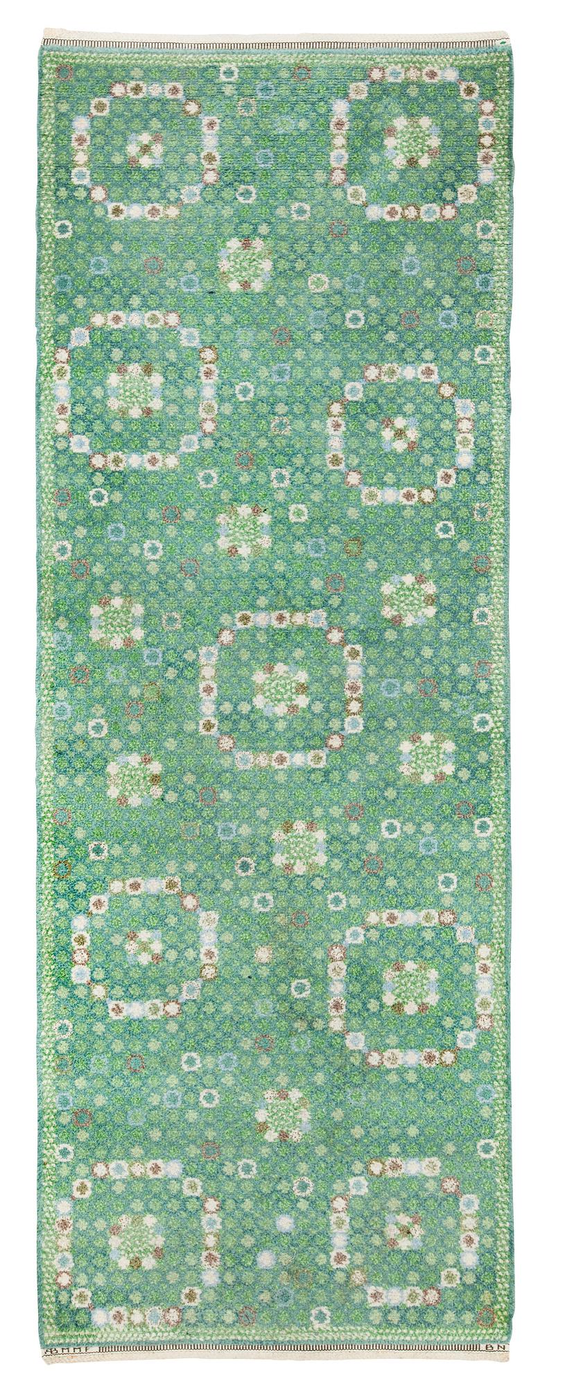 RUNNER. "Bankrabatten grön". Knotted pile. 310,5 x 111,5 cm. Signed AB MMF BN.