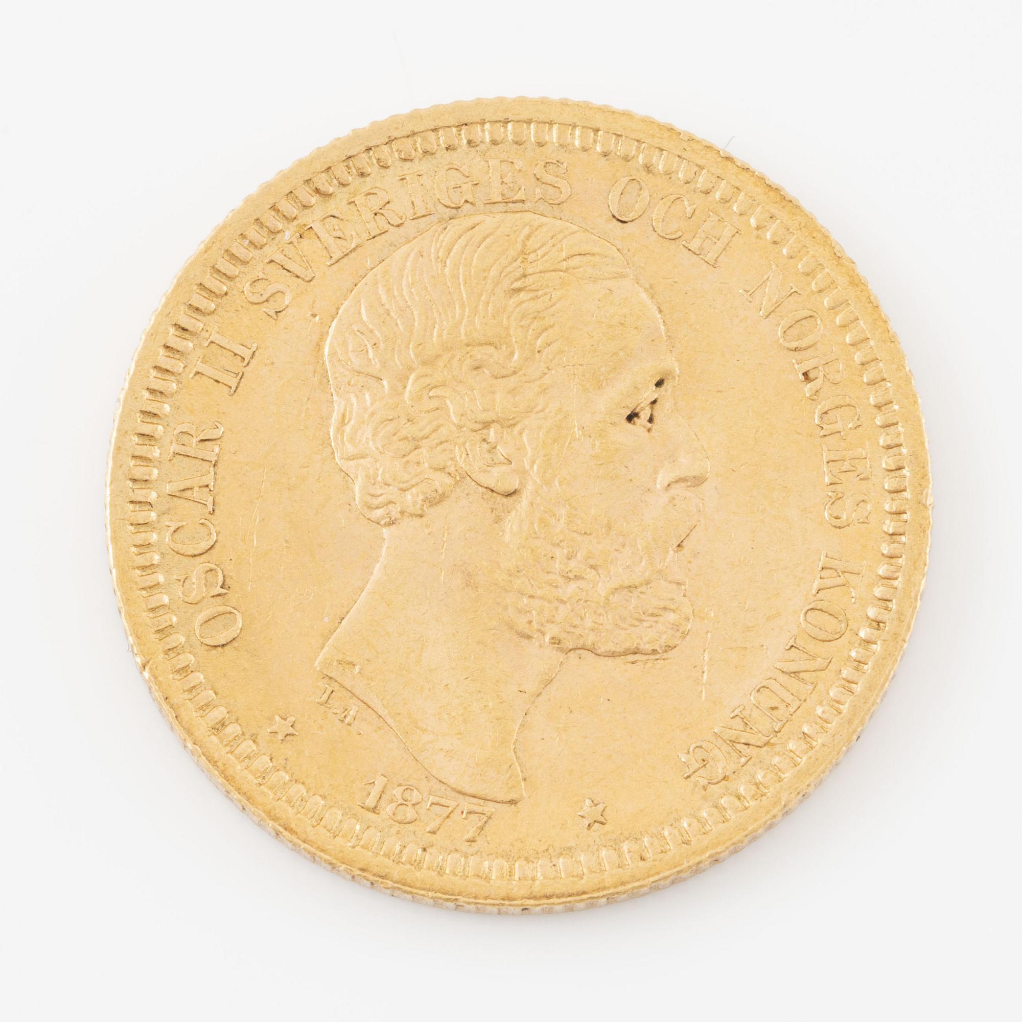 Gold coin, Sweden, Oscar II, 20 kr, 1877.